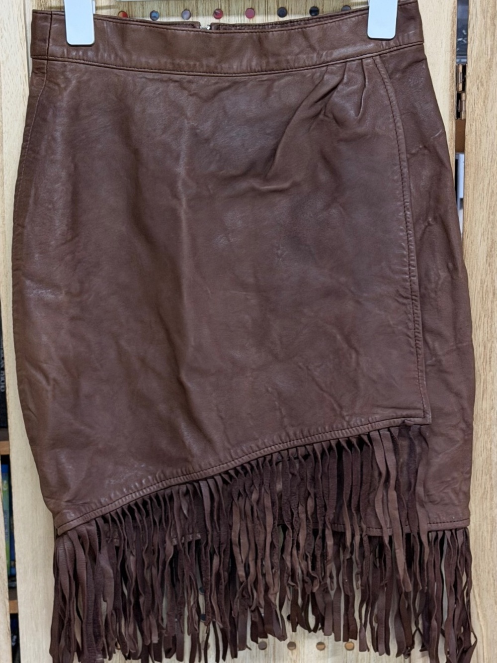 Vintage Leather Fringe Skirt Brown Boho Western Midi Skirt Size 8